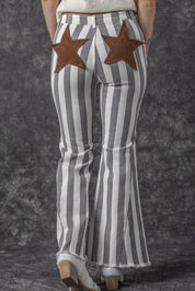 Raw Hem Star Applique Striped Jeans