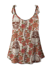 FAM-FAM Skull Scoop Neck Tie Shoulder Cami