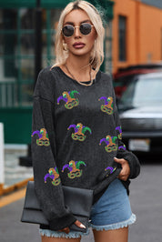 Sequin Round Neck Dropped Shoulder Sweatshirt