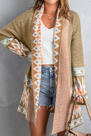 Geometric Open Front Long Sleeve Cardigan