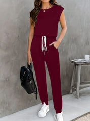 Drawstring Round Neck Sleeveless Jumpsuit