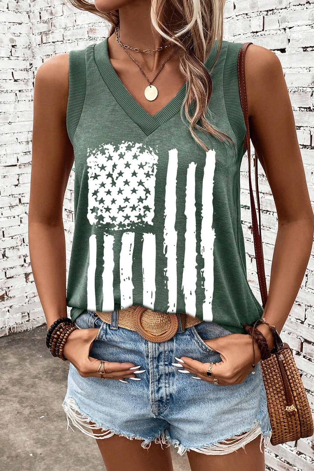 US Flag V-Neck Tank