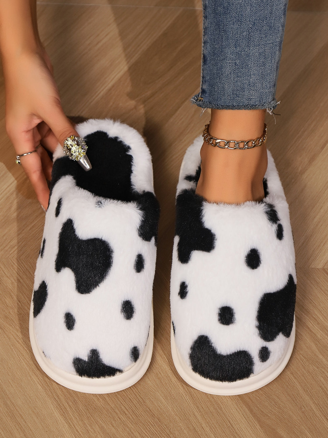 Animal Print Faux Fur Slippers