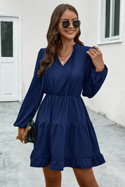 V-Neck Tie Neck Long Sleeve Dress