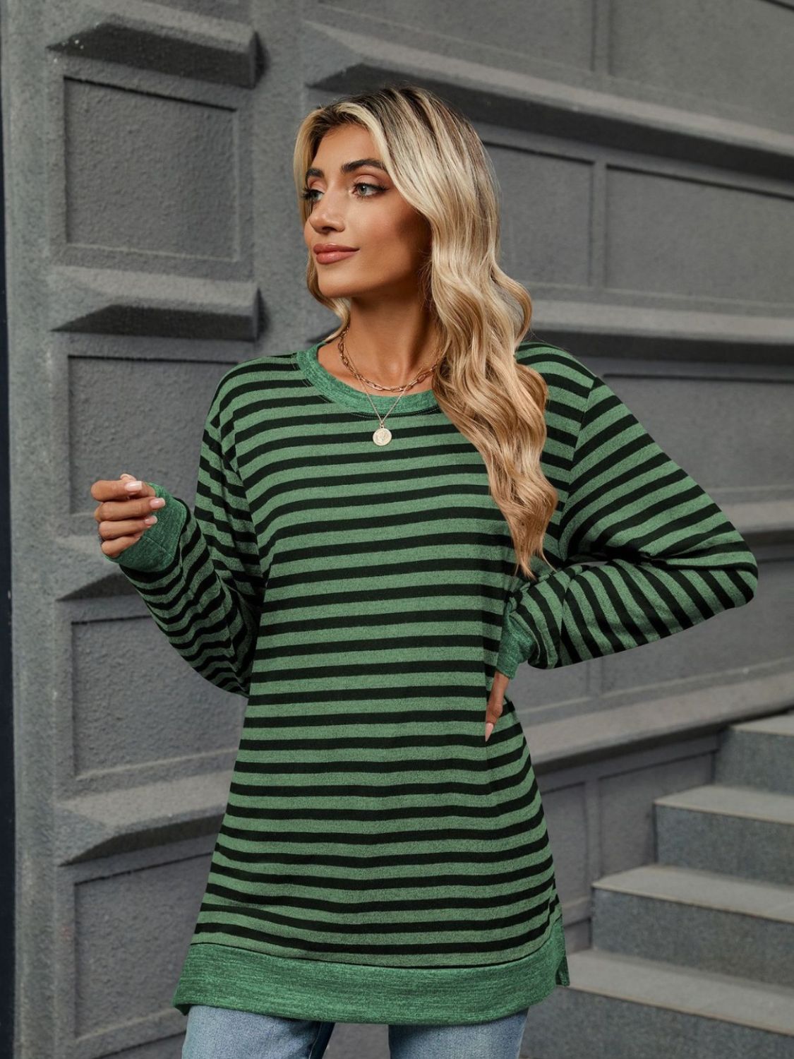 Striped Round Neck Long Sleeve T-Shirt