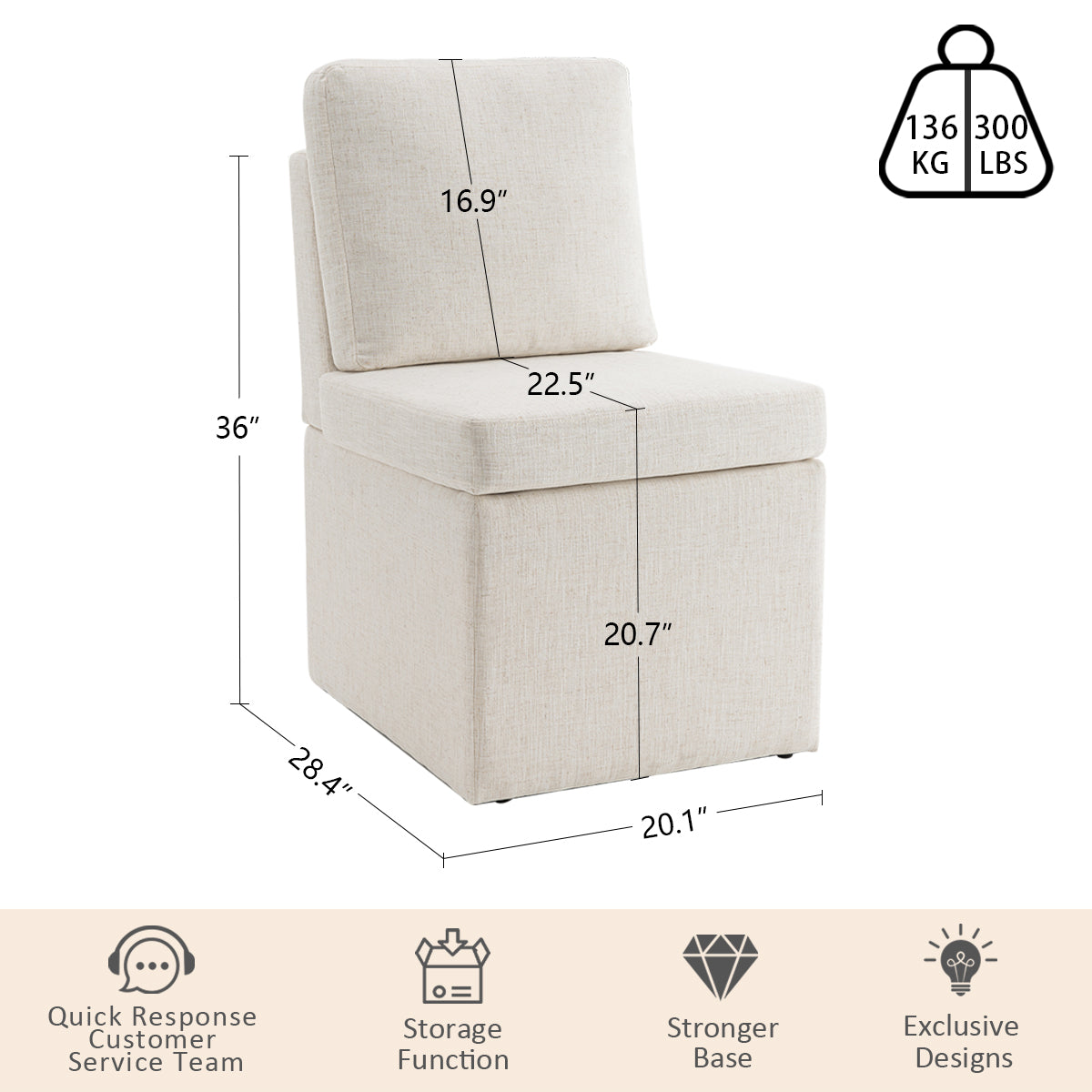 YOUNIKE Upholstered Accent Chair with Storage Seat for Living Room