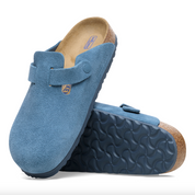 Birkenstock Boston Soft Footbed Suede Leather in Elemental Blue