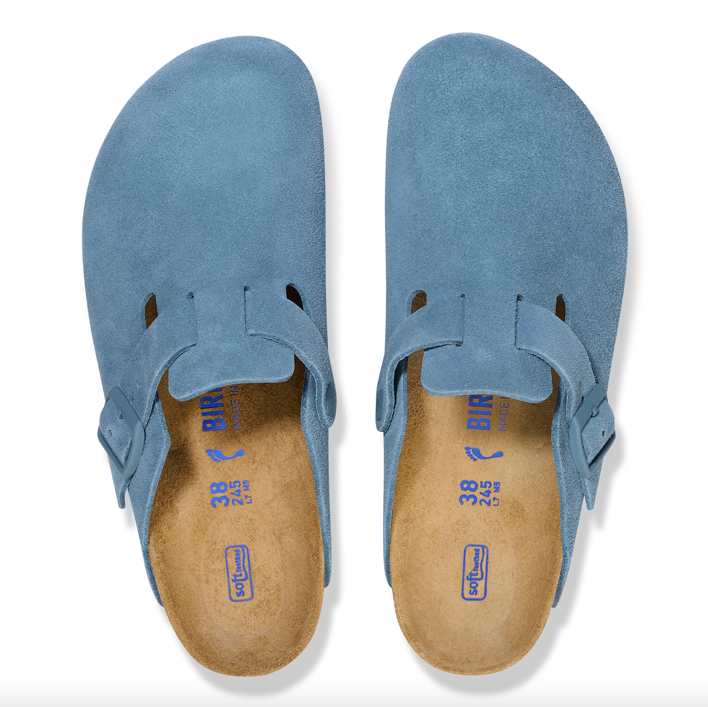 Birkenstock Boston Soft Footbed Suede Leather in Elemental Blue