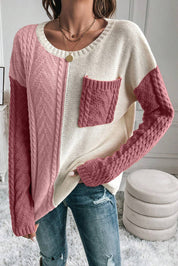 Color Block Round Neck Long Sleeve Sweater