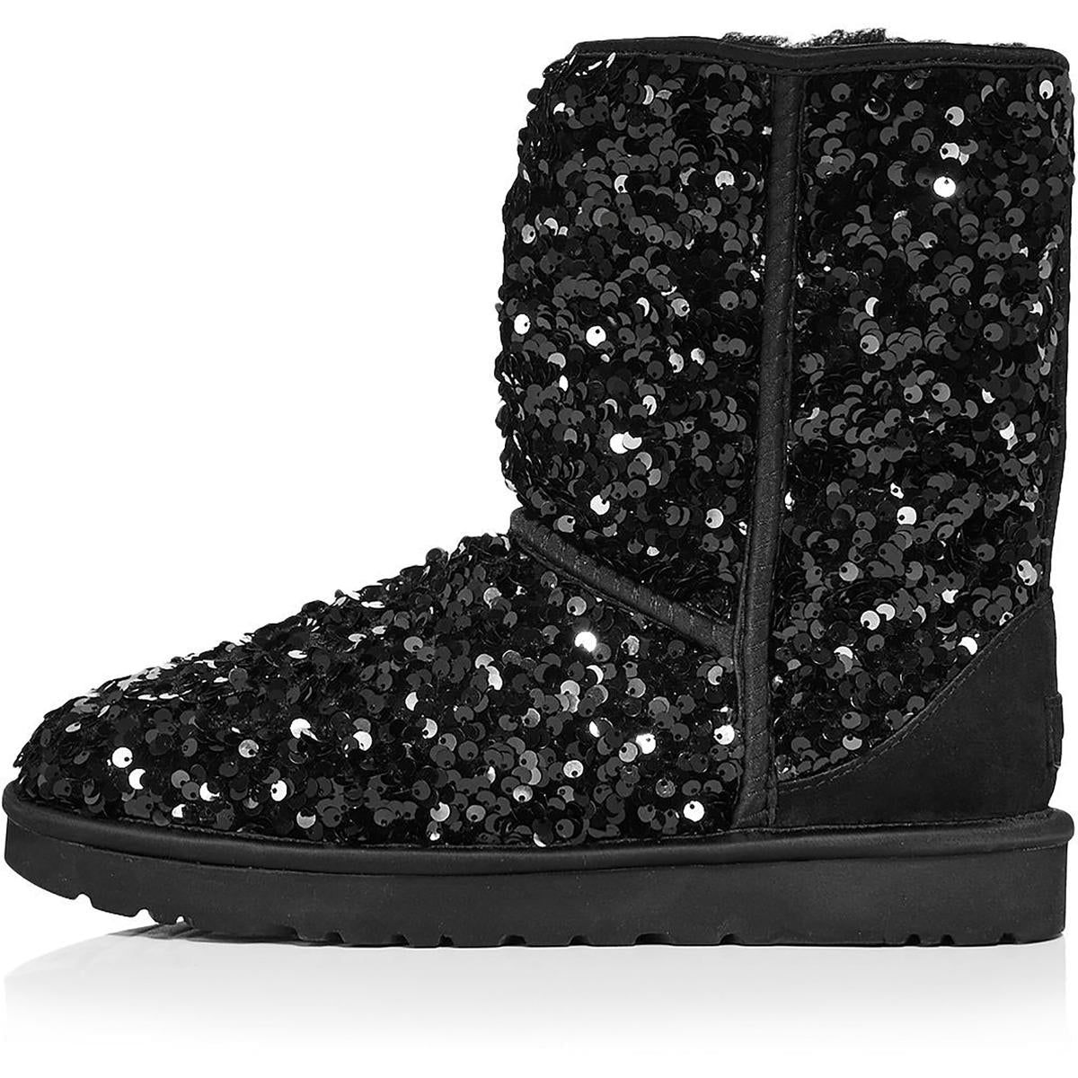 Classic Short Womens Sequined Cozy Mid-Calf Boots