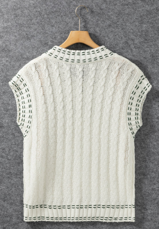 Cable-Knit V-Neck Sweater Vest