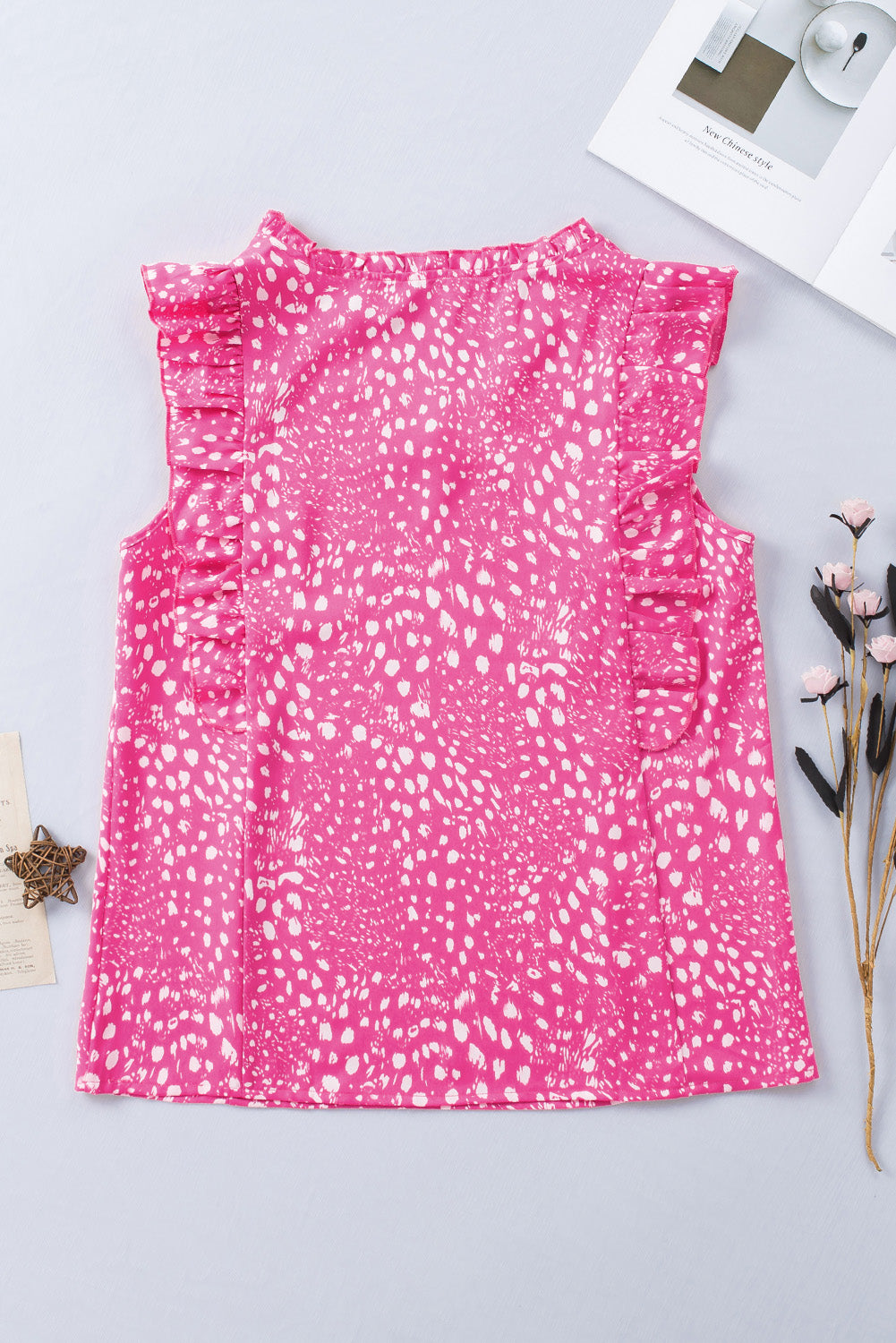 Printed V-Neck Butterfly Sleeve Tank