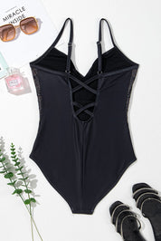 Embroidered V-Neck One-Piece Swimwear