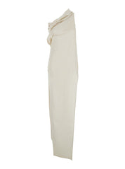 'Athena Arrowhead' White Long Dress With One Shoulder Design And Side Slits In Viscose And Acetate Blend Woman