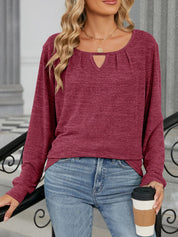 Cutout Round Neck Long Sleeve T-Shirt