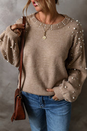 Pearl Detail Round Neck Long Sleeve Sweater