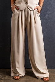 Ruched Wide Leg Pants with Pockets