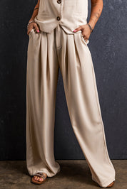 Ruched Wide Leg Pants with Pockets