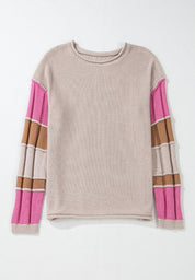 Color Block Round Neck Long Sleeve  Sweater