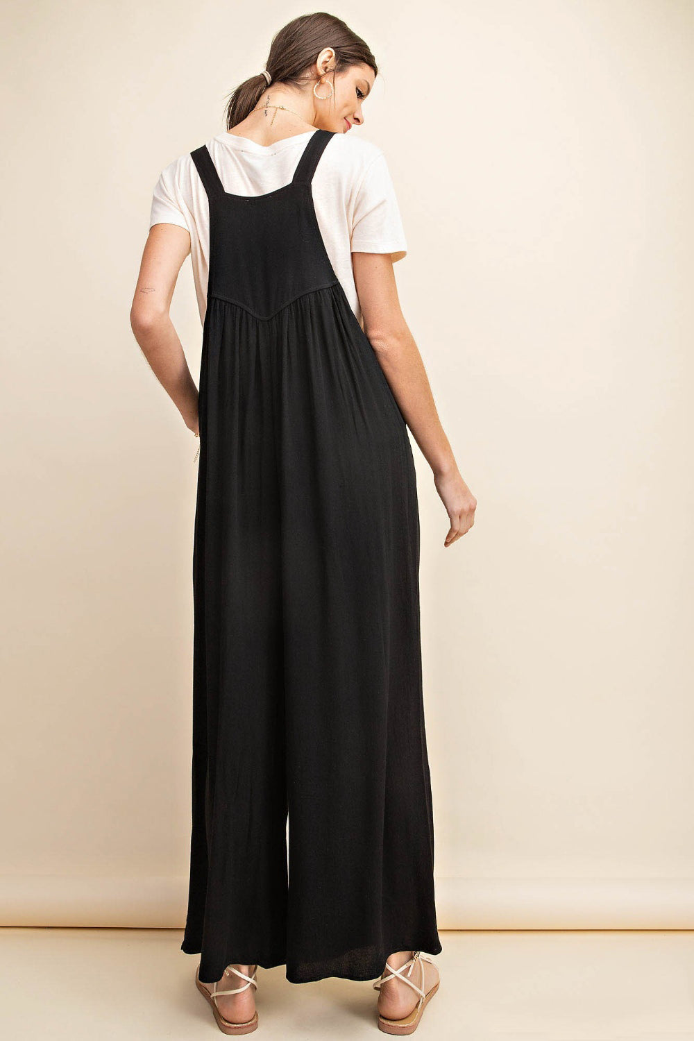 Kori America Full Size Sleeveless Ruched Wide Leg Overalls