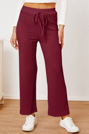 Textured Elastic Waist Straight Pants