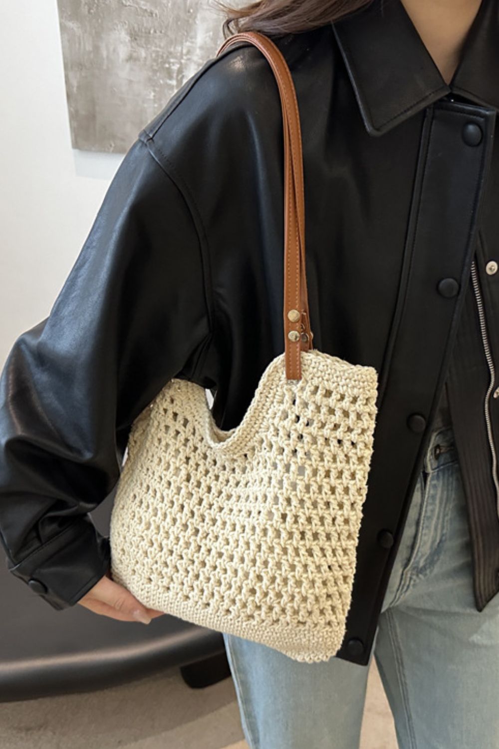 Openwork Woven Tote Bag