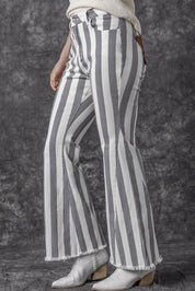 Raw Hem Star Applique Striped Jeans