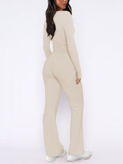 V-Neck Long Sleeve Top and Pants Set