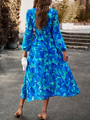 Devine Printed V-Neck Long Sleeve Midi Dress