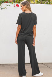 Round Neck Short Sleeve Top and Pants Set