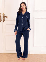 Collared Neck Long Sleeve Loungewear Set with Pockets