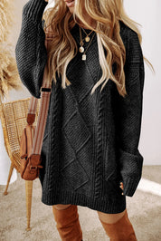 Cable-Knit Round Neck Sweater Dress