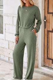 Round Neck Long Sleeve Jumpsuit