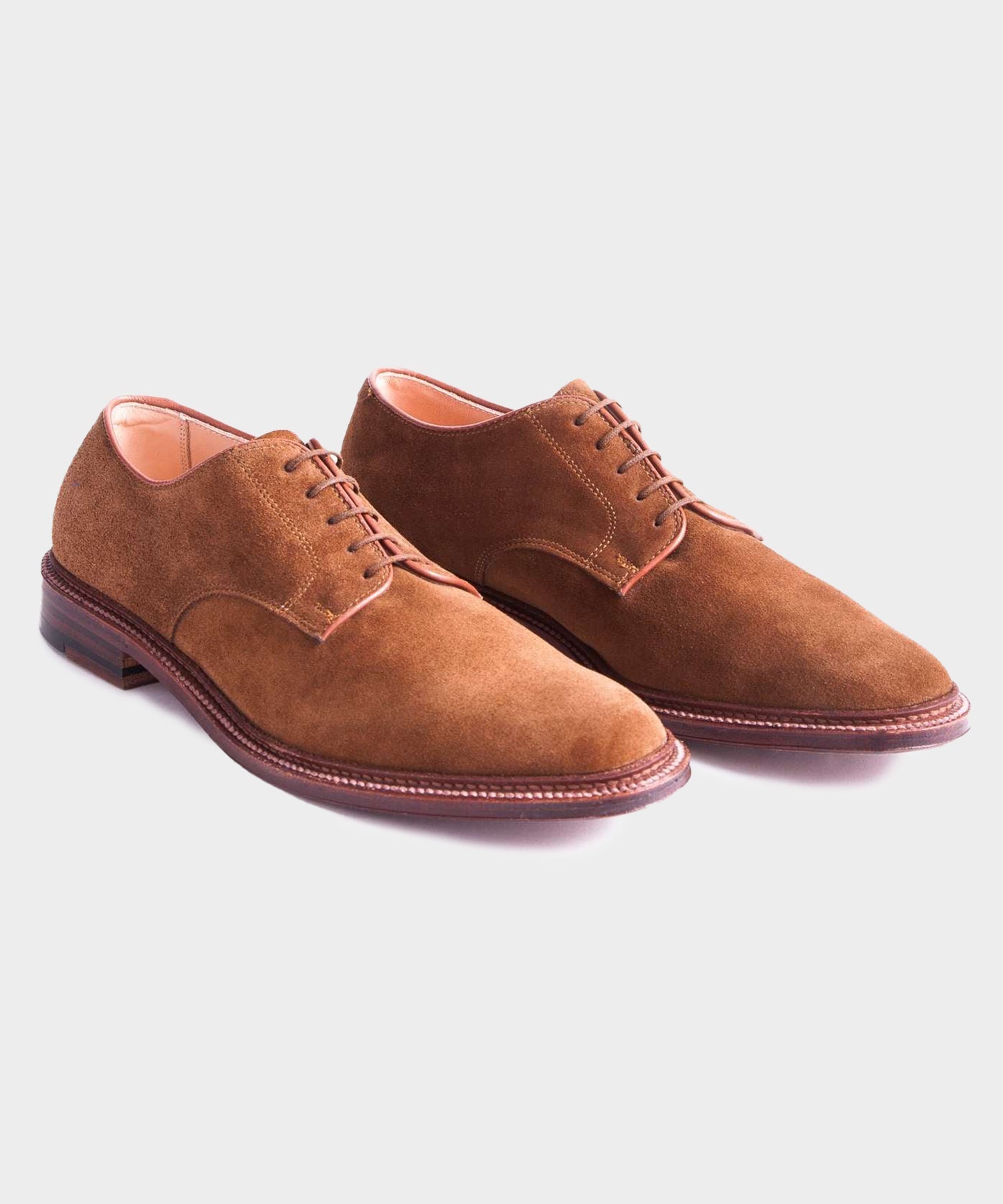 Alden Unlined Suede Plain Toe Blucher In Snuff