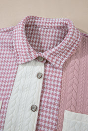 Color Block Houndstooth Collared Neck Shacket