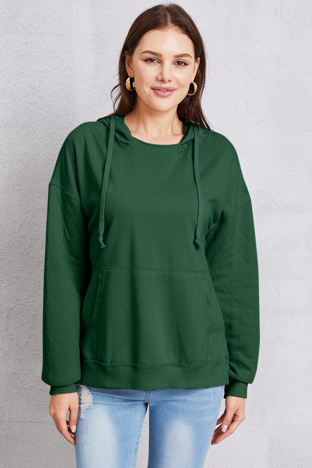 Drawstring Kangaroo Pocket Dropped Shoulder Hoodie