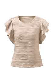 Textured Round Neck Cap Sleeve Top