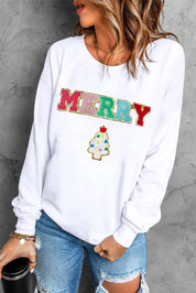 MERRY Round Neck Long Sleeve Sweatshirt