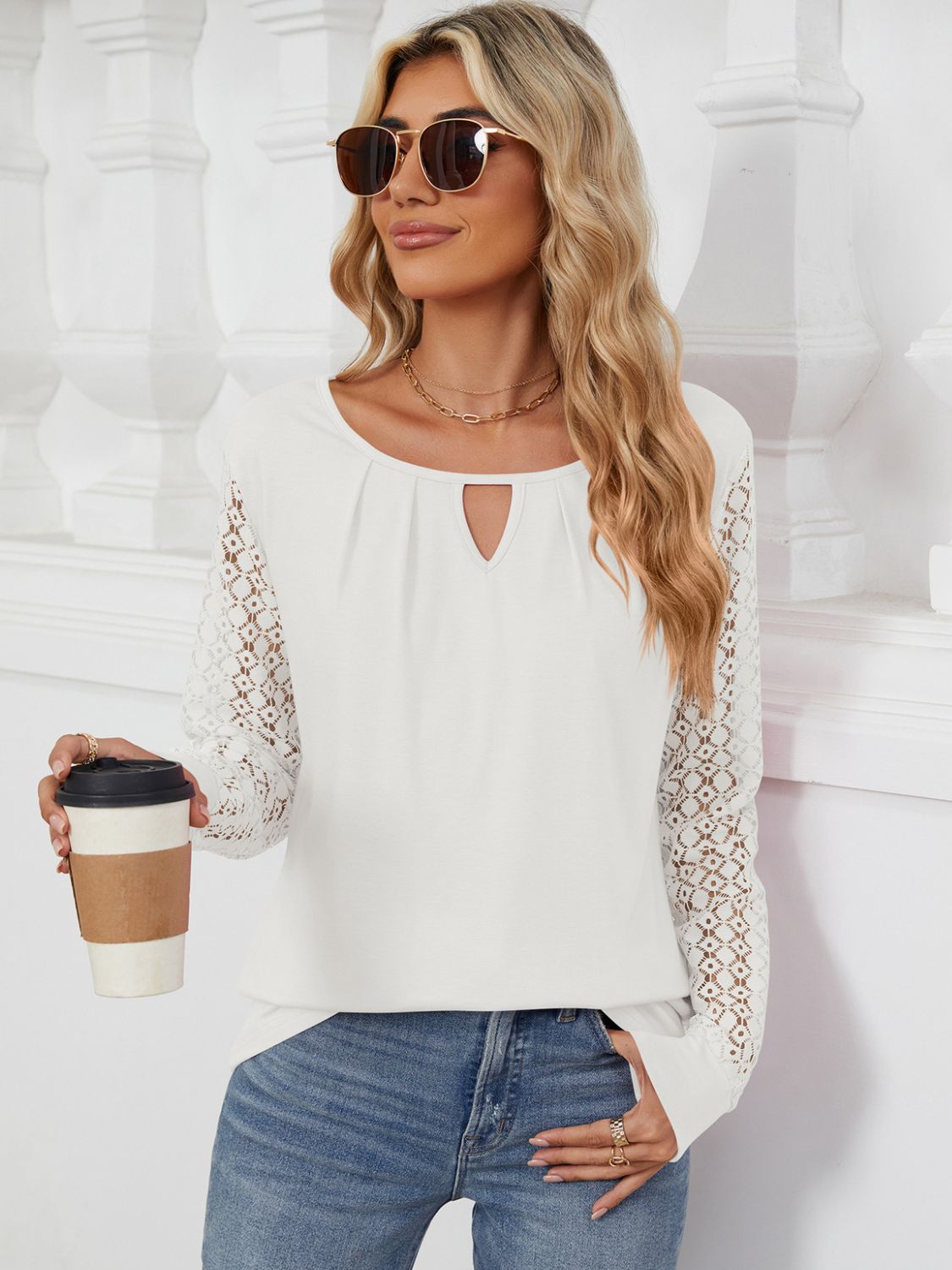 Cutout Round Neck Long Sleeve T-Shirt