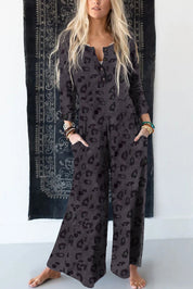 Leopard Buttoned Wide Leg Jumpsuit