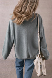 Slit Round Neck Long Sleeve Sweatshirt