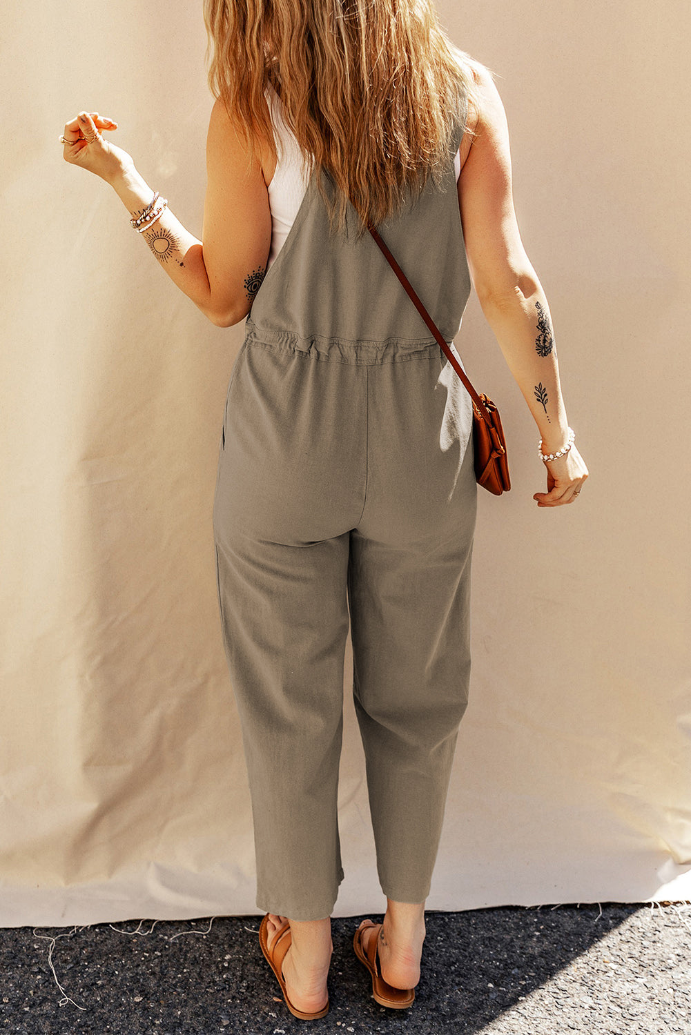 Drawstring Wide Strap Overalls with Pockets