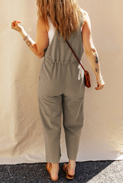 Drawstring Wide Strap Overalls with Pockets