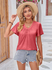 Double Take Ruched V-Neck Short Sleeve T-Shirt