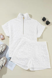 Half Zip Short Sleeve Top and Shorts Set