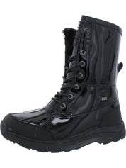 Womens Patent Leather Sheepskin Combat & Lace-Up Boots