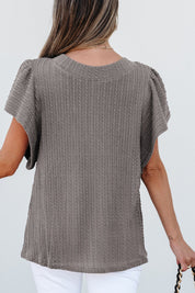 Textured Round Neck Flounce Sleeve Blouse