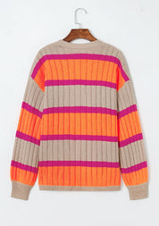 Contrast Striped Drop Shoulder Open Front Cardigan