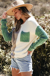 Color Block Round Neck Long Sleeve Sweater