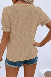 Texture Notched Short Sleeve Blouse